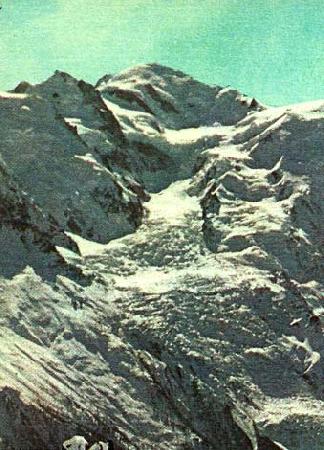 unknow artist paccard balmat och de flesta andra alpinister tog  sig upp till mont blancs topp pa nordsidan